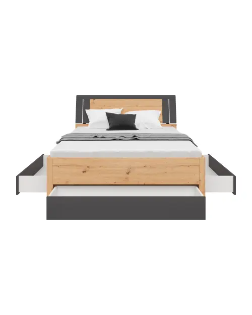 Cama Saturn 140x200 con 3 cajones roble artisan/grafito