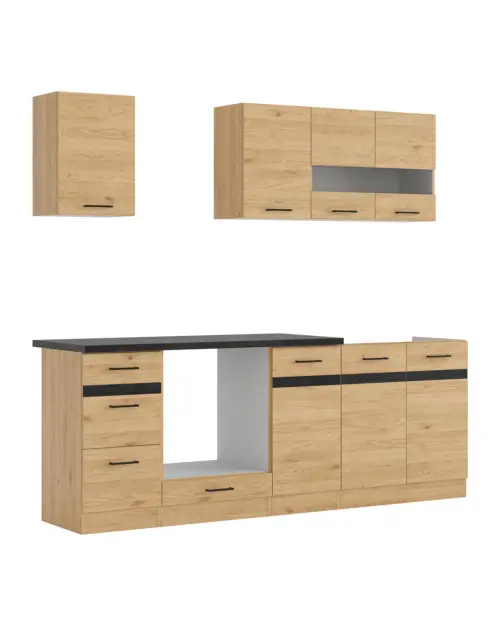 Conjunto de cocina Junona Line 220 cm roble bernstein con encimera