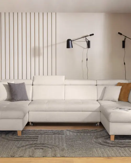 Угловой диван правосторонний Saragossa раскладной шенилловый бежевый