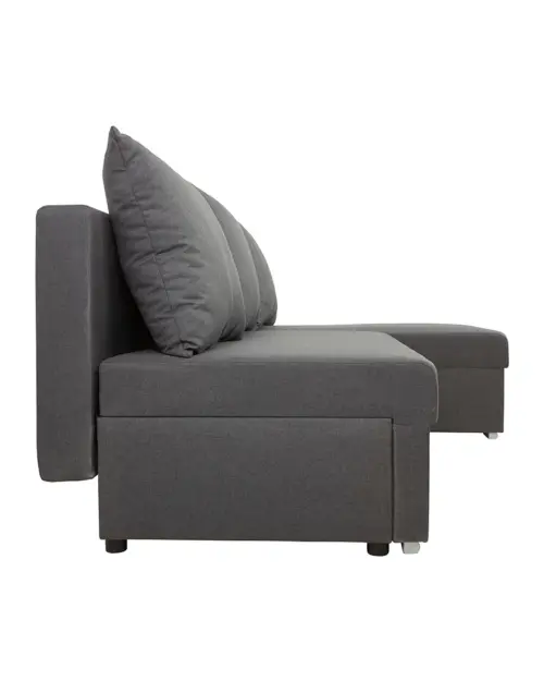 Sofá de esquina universal Laro convertible con arcón gris oscuro