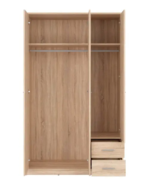 Armario de tres puertas Nepo Plus 118 cm con cajones roble sonoma