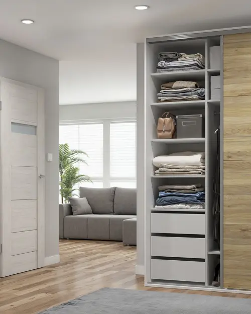 Sliding wardrobe Flex 150 cm with mirror FLEX-white/mauvella oak