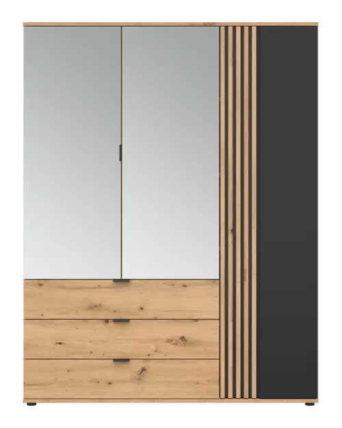 Armario de tres puertas Vabres 150 cm con 3 puertas y 3 cajones roble artisan listones