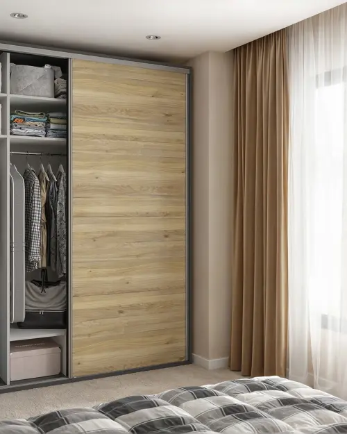 Sliding wardrobe Flex 200 cm with mirror graphite/mauvella oak