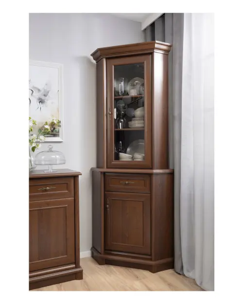 Cómoda de esquina Kent 60 cm con puertas y cajón castaño