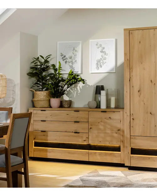 Armario de dos puertas Ostia 100 cm con cajones roble artisan/roble negro