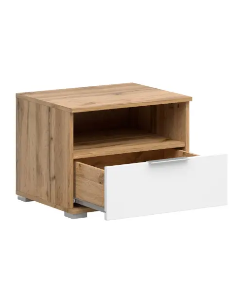 Mesita de noche Zele 50 cm con cajón roble wotan/blanco brillo