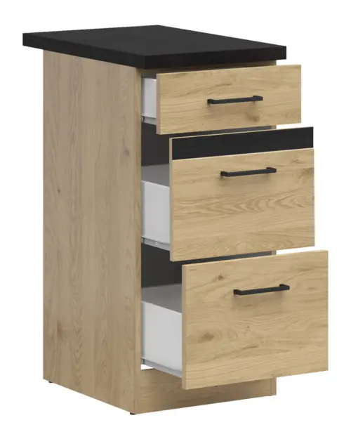 Armario de cocina inferior Junona Line 40 cm con cajones roble bernstein con encimera