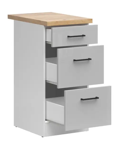 Mueble de cocina bajo Junona Line 40 cm con cajones gris claro brillo con encimera