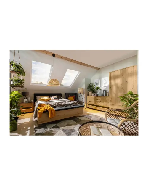 Cama Ostia 140x200 con somier y contenedor roble artisan