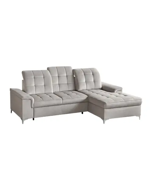Sofá rinconera derecho Ariado convertible con arcón de terciopelo beige