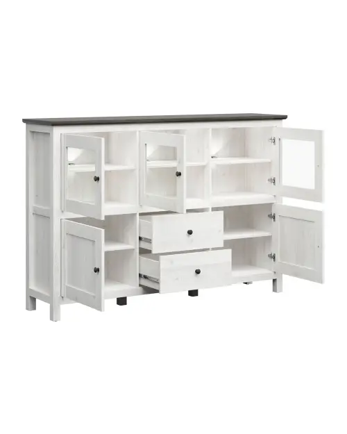 Cómoda Hesen 186 cm vitrina con 5 puertas y 2 cajones alerce sibiu claro/pino larico