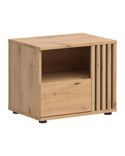 Mesita de noche Vabres 55 cm derecha con cajón roble artisan listones