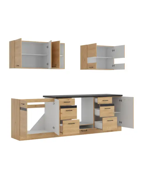 Conjunto de cocina Junona Line 260 cm roble bernstein con encimera