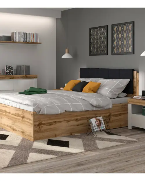 Cama Tetrix 140x200 con somier y contenedor roble wotan