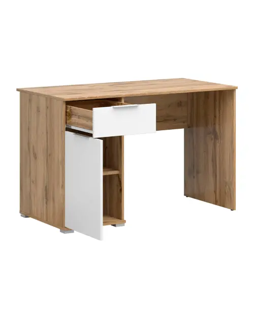 Escritorio Zele 120 cm con puerta y cajón roble wotan/blanco