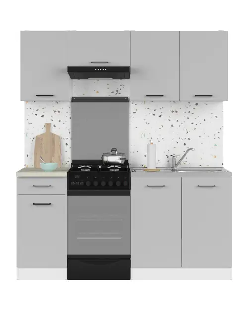 Conjunto de cocina Junona Line 170 cm gris claro brillo sin encimera