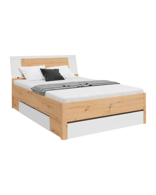 Cama Saturn 140x200 con 3 cajones roble artisan/blanco