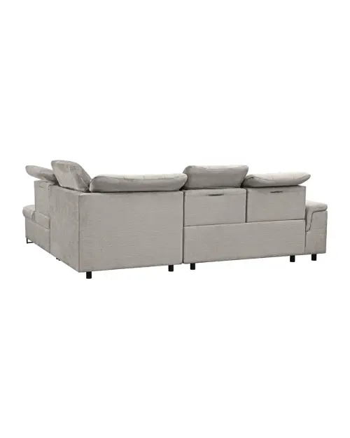Right-hand corner sofa bed Aragon with adjustable headrest and seat beige