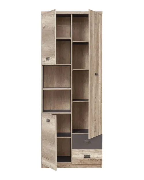 Estantería Malcolm 80 cm con 3 puertas 2 cajones y 2 estantes roble canyon monument