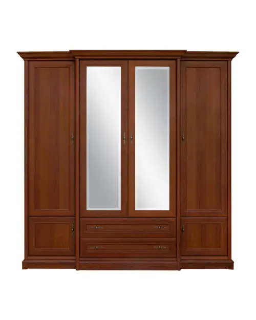Armario de seis puertas Kent 227 cm con espejo y cajones castaño