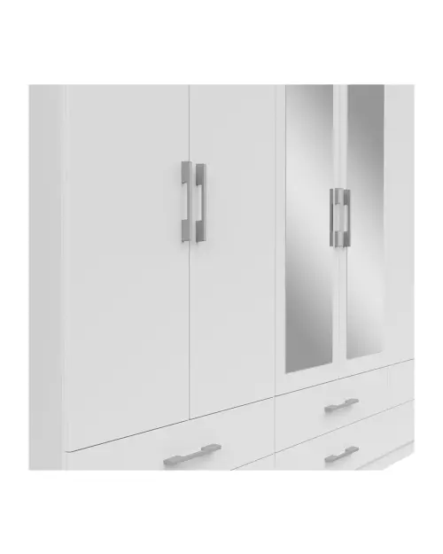 Шкаф шестидверный Herford 270 см с зеркалом и 6 ящиками белый